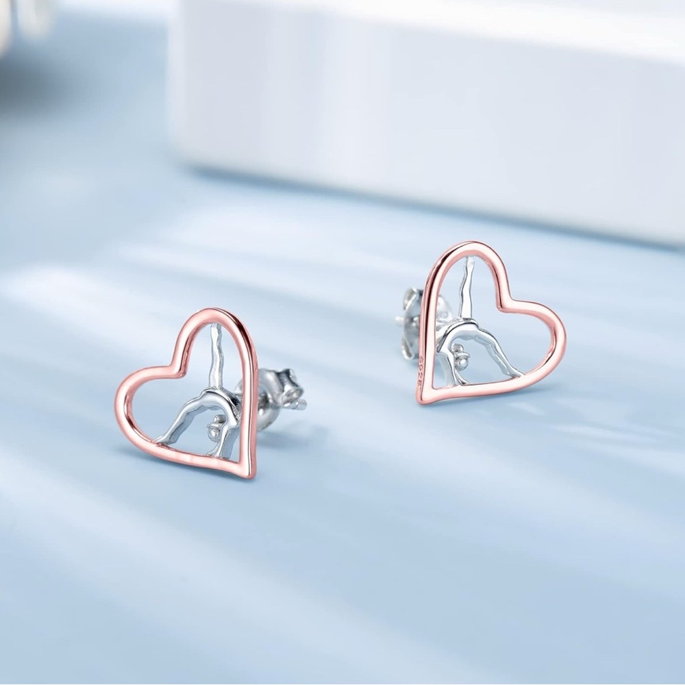 Rose Gold Sterling Silver Gymnastics Sport Charm Stud Earrings